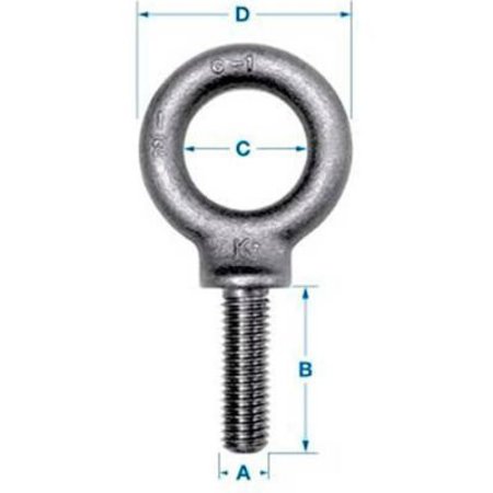 Eye Bolt With Shoulder, 3/4-16, 2 In Shank, 1-1/2 In ID, Carbon Steel